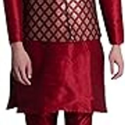 Men's Silk Blend Maroon Kurta Churidar Pyjama with Stylish Bundi Nehru Jacket Waistcoat-picture-1