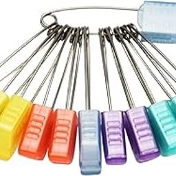 Boulevar 12 Pieces Safety Pins Plastic Head Baby Diaper Pins Stainless Steel Nappy Pins Safety Locking Cloth Pins Multi Color (Big)-picture-15