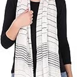 Stole/Scarf For Female Colour- White Soft Viscose Cotton Blend Ethnic Stripes Pattern Scarves Pack Of 1 ST-15-14