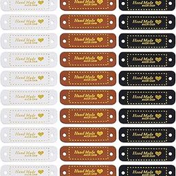 Nydotd 72 Pieces Handmade PU Leather Tags Handmade with Love Labels Crochet Tags with Holes for Handmade Items Embellishment Knit Accessories Sew on Label for Crochet Knitting Hats DIY Craft Supplies-image-41