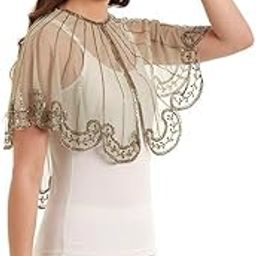 Women's Net Hand Bead Embroidery Designer Short Cape Poncho C-16R (Free size, Pista)-image-28