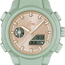 lacoste Lc33 Qtz Basic Rose Gold Sunray Round Dial Women's Watch|Green Silicone Material|Green Color Band - 2001433-picture-20