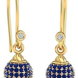 18KT Yellow Gold Diamond Utsav Blue Sapphire Hook Earrings for Women-image-11
