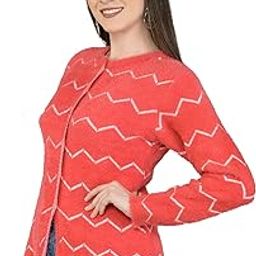 Women Woolen Round Neck Cardigan Sweater Soft Rabbit Wool Hair Cardigan Winter Wear Pure Wool Cardigan for Women Free Size Cotty Warm Cardigans with Side Pockets (M, RED)-50