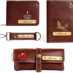 Personalized Men's Gift Combo (4 Pcs) - Customized Leather Wallet, Keychain, Eyewear Case & Passport Cover with Name | Gift for Brother, Husband, Boyfriend, Father (Brown)-picture-1