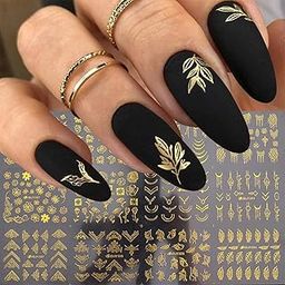 Flowers Nail Art Stickers Decal 3D Self-Adhesive Gold Flower Leaf Lace Nail Supplies Flower Nail Stickers Geometry Line Nail Designs for Women Girls Nail Art Decorations(Gold), BL-001MJ-image-33