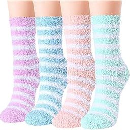 4 Pairs Soft Cozy Ladies Women Girls Fuzzy Socks Winter Warm Feather Slipper Bed Socks (Without Thumb Socks) (Pack of Four Pairs) - Any 4 Colours-picture-52