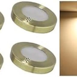 Mufasa 6 Watts Antique Brass Finish 9cm Led Surface Panel, Cabinet, Wardrobe Light, Slim Round Style Flush Mount Ceiling Lamp, Pack of 4 (Warm White,Aluminum)-image-26