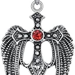 Mens Punk Gothic Stainless Steel Black CZ Double Dragon Sword Cross Pendant Necklace SilverShivBLR12-image-22