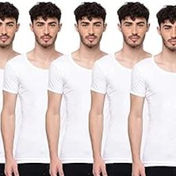 Pack of 5 Men's White Round Neck Half Sleeve Cotton Undershirt Vest (White;100)-28