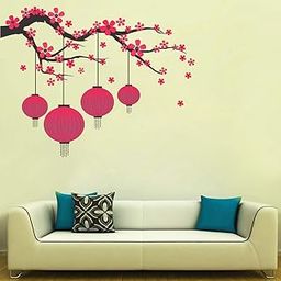 Decor Villa™ PVC Vinyl Tree with Lantern 3D Wall Sticker JUST Peel & Stick New Modern Art & Trendy Wall Stickers for Home Decoration, Living Room,Office Bedroom etc Size- 58 CM X 50 CM, Multicolor-19