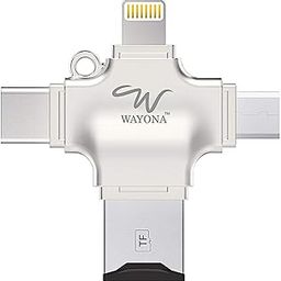 Wayona 4 in 1 OTG Card Reader Four Ports : Lightning Type C Micro USB USB Card Reader - Like Iflash, Idisk for iPhone, Ipad, Micro USB, SDHC Lightning Flash Drive (NO Memory, Silver)-30