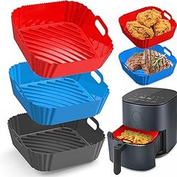 Sackei 30 Pcs Silicone Air Fryer Liners Square 8.6 Inch Air Fryer Silicone Liners 4-7 QT Heat Resistant Reusable Non-Stick Airfryer Basket Baking Oven Accessories Kitchen Gadgets, Gray Red Blue-20
