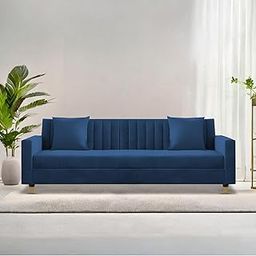 Casaliving Garcia 3 Seater Sofa Set for Living Room (Blue Colour) Premium Fabric Sofa-image-89