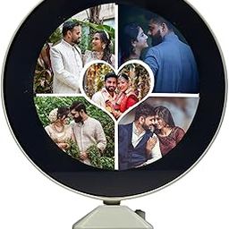 Customized/Personalized LED Magic Mirror Photo Frame for Multiple Images, LED Light Picture Frame for Desk, Table top Decoration, Gifts for Couples, Anniversary, Wedding, Birthday (Round Frame 5 Images DSGN 1)-image-3