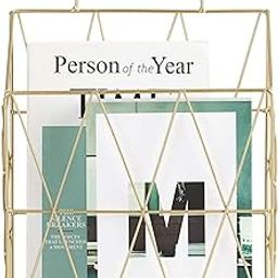 MOREYAJI Magazine Holder for Table, Office Desk Book Organizer File Holder Stand Magazine Rack with File Storage for Office, Home - Book Holder for Desk, Study table (Golden, Metal)-5