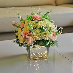 floral art BY NANDINI Silk Glass Vase Artificial Flower For Home Decor Items Artificial Plants With Vase Glass Vase With Inbuilt Led Lights Decoration For Home Decorative Glass Vase Pink-image-71