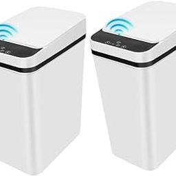 QSFWCSM 2 Pack Bathroom Trash can,Smart Touchless Trash Can,Automatic Motion Sensor Trash Bin with Lid,2.4 Gallon Garbage Can, Kitchen, Bathroom, Office, Bedroom Trash can (White+White)-4