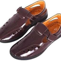 Snatch Men's Shiny Sandals for Daily Wear | Stylish Patent Upper with EVA Comfort Insole | Durable PVC Sole | Adjustable Velcro Strap | Round Tip | Lightweight Footwear for Men – Black-image-99