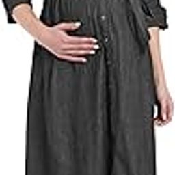 Womens Plain Maternity Dress with Cotton Denim Fabric, Easy Breast Feeding Dress, Dress with Zippers for Nursing Pre and Post-image-4
