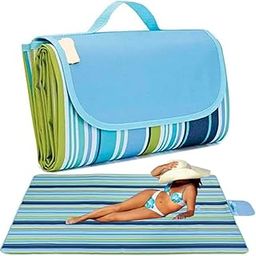 VIX STORE Picnic Mat, Extra Large Beach Blanket Waterproof Sandproof, 70" x 59" Foldable Washable Chatai Mat for Adults and Kids, Park Mat for Summer Beach, Travel (Blue Picnic Mat)-image-7