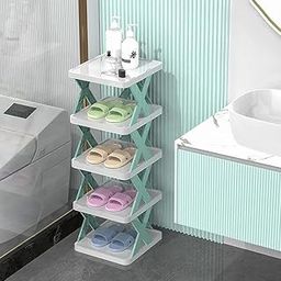 ARREDO 5 Layer Plastic Shoe Rack for Home | Stackable & Adjustable Shoe Stand Organizer | Foldable Corner Shelf for Footwear, Books | Space Saving Entryway Storage Tower-10