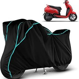 VOICO Water Resistant Bike Cover Dustproof UV Protection Bike Body Cover for TVS iQube All-Weather Protection with Aqua Blue Piping - (Black)-image-61