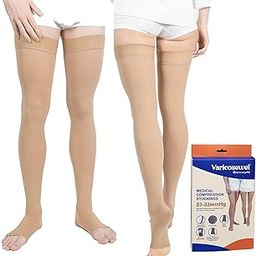 VARICOSEWEL Medical Compression Stockings for Varicose Veins Class 2 23-32 MM HG for Men & Women Mid Thigh Length Open Toe Beige Color || Varicose Veins Stockings || Compression Socks-31