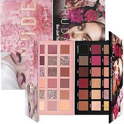 MR. Huda Rose Gold Remastered + Nude Edition Eyeshadow Palette Combo Kit - 36 Matte and Shimmer Finishes, Includes Black Eyeshadow - Complete Eye Shadow Palette Set-1
