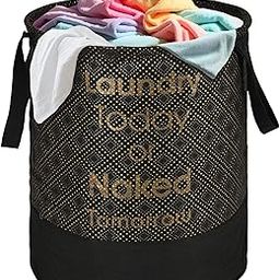 Kuber Industries 45L Foldable Dirty Clothes Laundry Basket With Handles For Washing - Baby Unwashed Dress Bin/Storage Box | Dots - Black & Gold-image-76