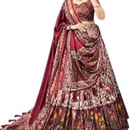 Multicolour Women's New Tussar Silk With Ikkat Print And Foil Print Lehenga choli Set-19