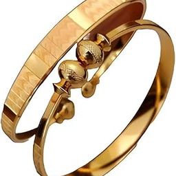 Twinkling Fusion Gold Plated Bangles Set for Women, Textured Pattern Design, Decorative-23