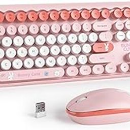 Ussixchare Wireless Keyboard and Mouse Combo, Cute Typewriter Keyboard with Number Pad, 2.4GHz Full Size Keyboard for PC Laptop Windows(Pink)-image-15