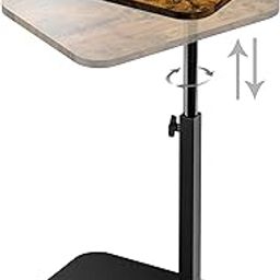 Side Table Sofa Table Tray for Couch 360° Rotating Adjustable Height Table, Sofa Bed Bathroom Study TV Tray C Shaped End Table Food Snack Trays for Eating (Brown)-5