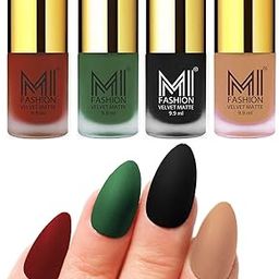 MI FASHION Velvet Matte Pigmented 9.9ml Each Nail Paint Combo Stay-Smooth Nails Cherry Red, Green, Black, Nude (Pack Of-4)-image-59