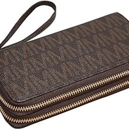 Womens Fashion Double Zip Around Wallet Long Purse Credit Card Holder Bifold Ladies Cluth Wristlet Wrist Strap, Coffee, Women Wallet-picture-44