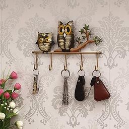 eCraftIndia Iron 2 Owl Birds Sitting On Tree Branch Decorative Key Holder with 5 Key Hooks for Wall - Key Organizer for Home, Kitchen, Living Room, Office - Gift for Nature Lovers, Owl Enthusiasts-image-2