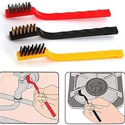 Blue Earth Set of 3 Pc Mini Wire Brush Cleaning Tool Kit Brass, Nylon, Stainless Steel Bristles, Gas Cleaning Brushes Iron Nylon Copper Wire for Car Kitchen Gas Stove Cleaning Tool-16