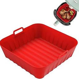 HASTHIP® Air Fryer Silicone Baking Tray, 8.2 Inch Non-Stick Silicone Air Fryer Liners for 4-7QT, Reusable Square Air Fryer Oven Pot with Anti-Scalding Handles, Food Safe Air Fryers Accessories (Red)-23
