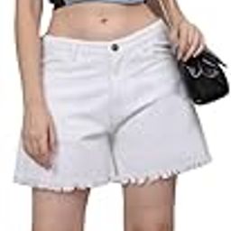 Women White Solid Regular Fit Cotton Twill Denim Shorts-picture-15