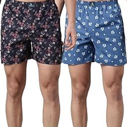 Men Navy Blue and Blue Printed Pure Cotton Boxer Shorts Pack of 2-picture-52