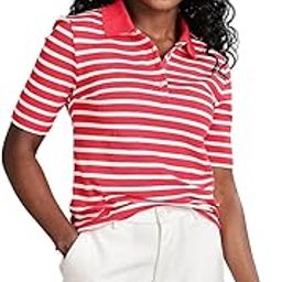 Womens Red Striped Polo Shirt-image-17