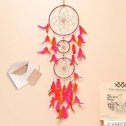 ILU Dream Catcher with Lights, Wall Hangings, Crafts, Home Decor, Bedroom - Orange & Pink Feathers (17 cm Diameter)-image-41