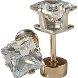 Square Crystal Studs Silver Colour For Men-image-35