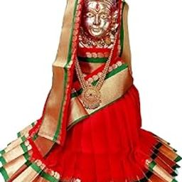 Women Navaratri Goddess Kalash Silk Saree (Red), Matarani Poshak, Maa Laxmi, Durga, Saraswati, Radha Chunri Patka And Lehenga/Ghagra Dress, Margashirsha Devi Maa Accessories For Pooja-image-34