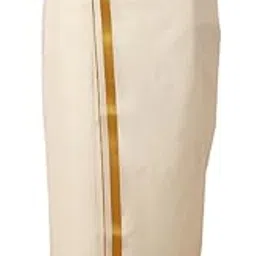 ramraj cotton Men 100% Cotton Double Layer Cream Dhoti with 1" Gold Jari Border Daya-picture-4