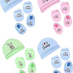 Newborn Baby Cotton Cap, Mitten and Booties Combo Set | Infant Cap Set | Mittens Set | Bootie Set | Kids Gloves & Socks Set | Baby Gift Set | 0-6 Months | Pack of 4 Sets.-image-74