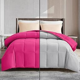 PURE ECO 220 GSM All Season Comforter Double Bed Quilt/Blanket/Duvet Hotel Quality Soft Microfiber Lightweight (90" X100" Inches) - Double Bed Comforter - Hot Pink/Silver Grey Color-image-42