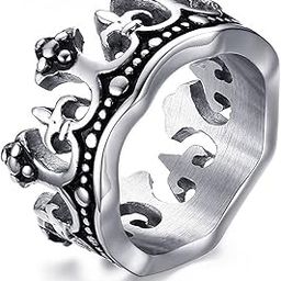 Stainless Steel Silver Black Royal King Crown Knight Fleur De Lis Cross Ring for Men-image-90