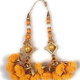 Libas fashion Latkan Handmade Blouse Sari Tassels Hanging Ethnic Cotton Pom Pom Bell Teasel,Lehenga Fancy Color Black 2 PC (Yellow)-image-30